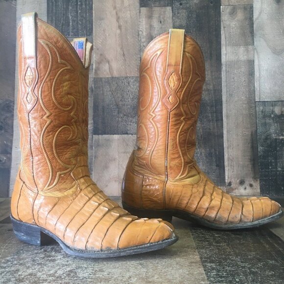 Los Altos Vintage Caiman Tail Western Cowboy Boots Mens 9 EE - Picture 1 of 12